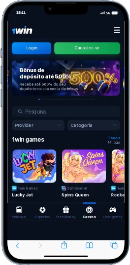 1Win tətbiqində kazino səhifəsinin ekran görüntüsü
